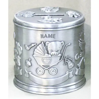 Pewter Engravable Baby Keepsake - Money Bank Teddy Bear