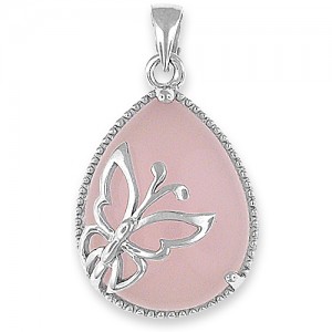 Butterfly Silver Pendant and Necklace with Rose Quartz