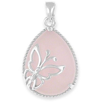 Butterfly Silver Pendant and Necklace with Rose Quartz