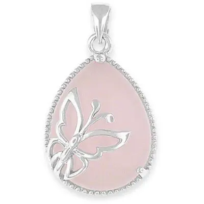 Butterfly Silver Pendant and Necklace with Rose Quartz