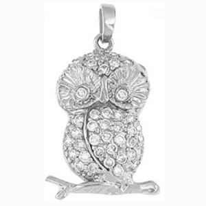 This sweet little owl is sitting on a branch and nicely decorated with cubic zirconium.