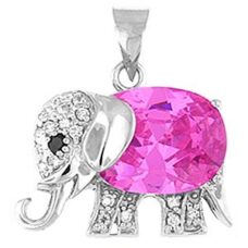 Pink Elephant Pendant with CZ - Sterling Silver 20" Chain Included