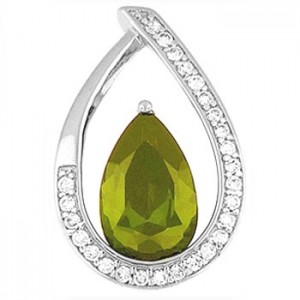 Teardrop shaped Pendant with emerald CZ - sterling silver 20" chain included