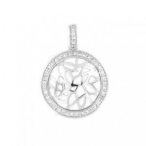 Round Pendant twinkling clear CZ - Sterling silver 18" necklace included