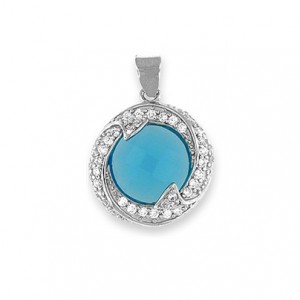Silver Pendant with Blue Topaz CZ - Sterling silver 18" snake style chain included