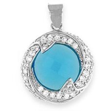 Silver Pendant with Blue Topaz CZ - Sterling silver 20" snake style chain included