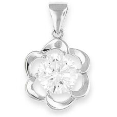 Flower Silver Pendant 8mm Diameter Round CZ - necklace included