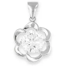 Flower Silver Pendant 8mm Diameter Round CZ - necklace included