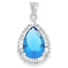 Blue Cubic Zirconia Teardrop Pendant & 20” Chain