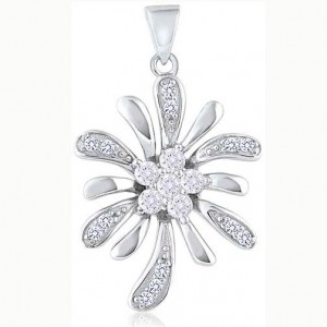 Silver Flower Pendant with Cubic Zirconia Gems – 20” silver