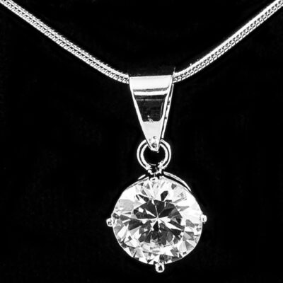 Silver Pendant with CZ 8mm Round